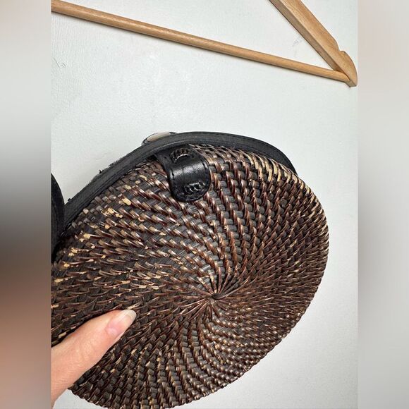 Woven‎ Round Rattan Bag Wicker Straw Purse Crossbody Brown Tropical Boho - Picture 7 of 17